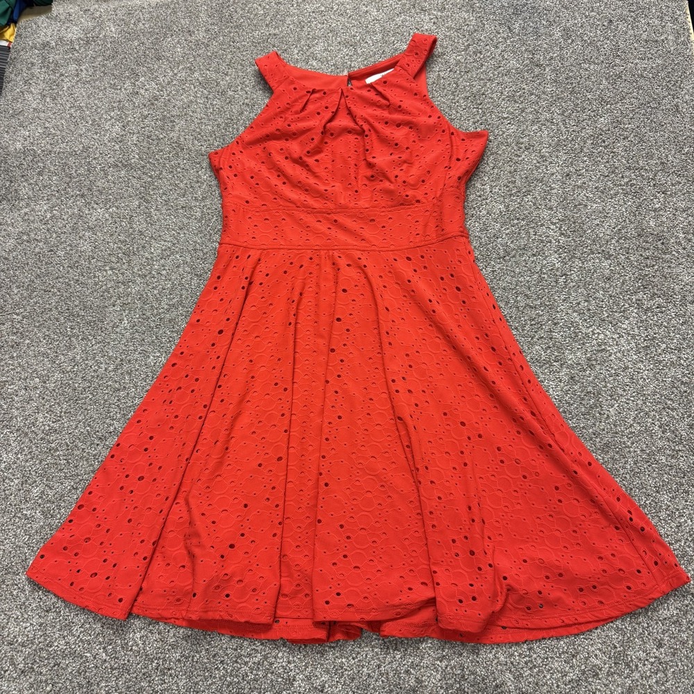 Wisp Dress Womens 10P Red Sleeveless High Neck Eyelet Lace Fit & Flare Lined